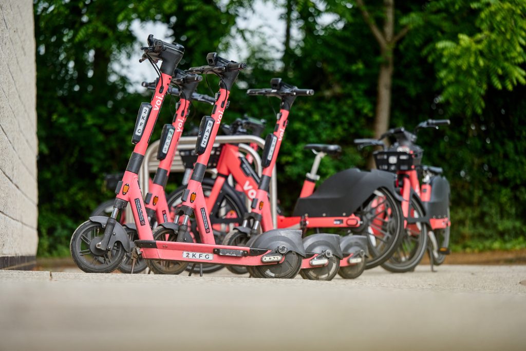 VOI e-scooters at the Cambridge Science Park